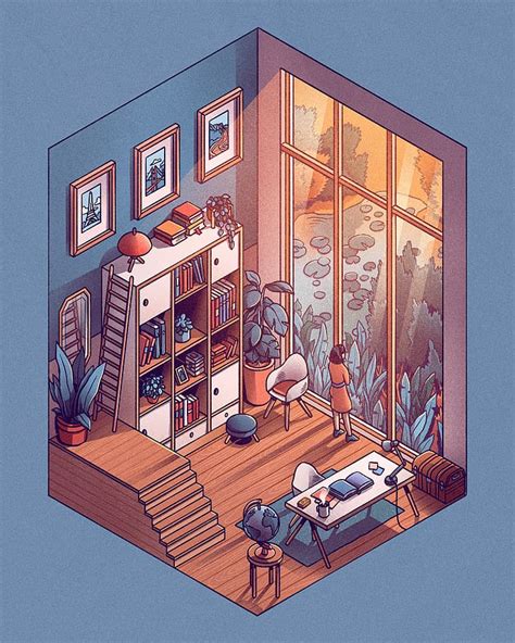 Arte digital Obra de arte ilustración habitación adentro ambiente