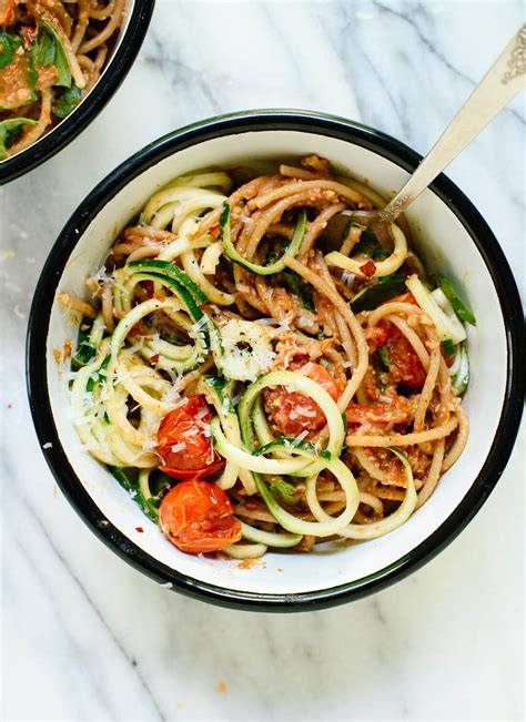 Double Tomato Pesto Spaghetti With Zucchini Noodles Cookie And Kate