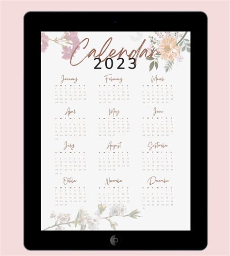 Yearly Calendar 2023 Calendar Instant Download Downloadable Calendar