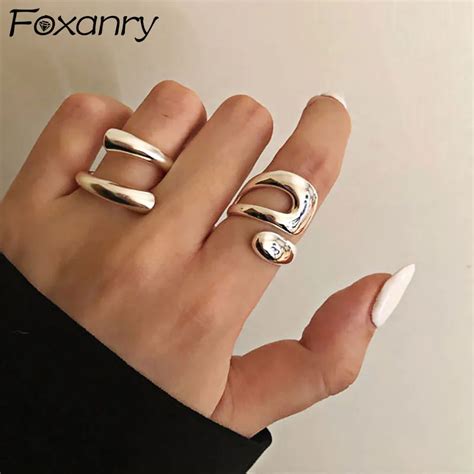 Foxanry Anillos Minimalistas De Color Plateado Para Mujer Moda Creativa