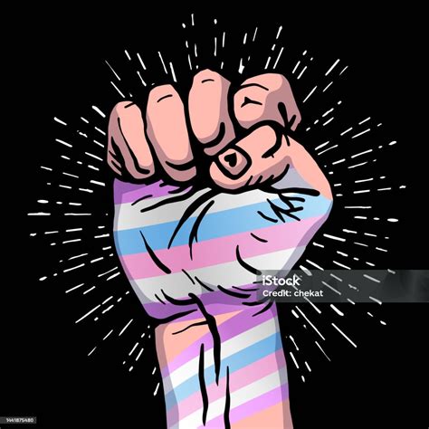 A Human Hand Clenched Into A Fist The Flag Of Bigender Pride A Colorful