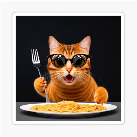 "cat eating spaghetti meme" Sticker for Sale by Mebbotai | Redbubble