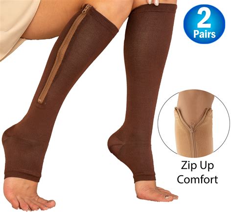 Zipper Pressure Compression Socks Stockings Leg Open Toe Knee High