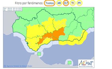 Aemet Eleva A Naranja El Aviso En Málaga Para Hoy Por Fuertes Lluvias