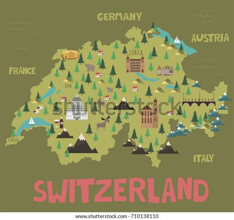 Illustration Map Switzerland Landmarks Editable Vector Stock Vector (Royalty Free) 710138110