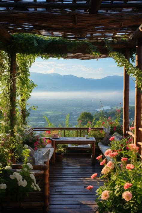 A Pergola Surrounded By Beautiful and Colorful Flowers