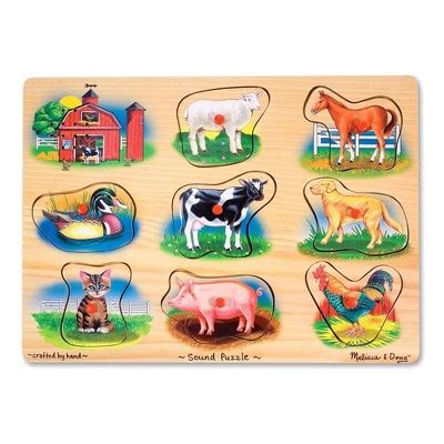 Melissa And Doug Farm Wooden Peg Sound Puzzle Pc Target