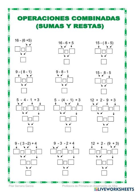 Operaciones Combinadas Sumas Y Restas Worksheet Ejercicios De