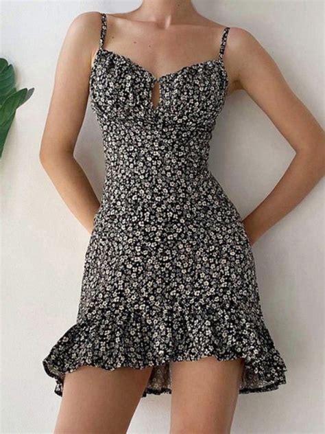 Emmiol Free Shipping 2023 V Neck Floral Slip Mini Dress Green M In Mini