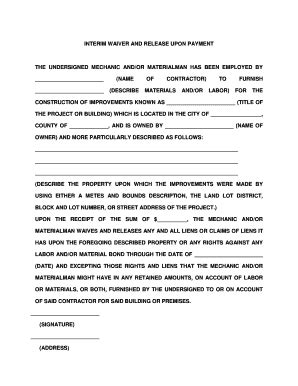 Fillable Online Interim Waiver And Release Upon Payment Form Revised