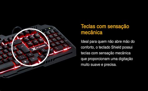 TECLADO GAMER VX GAMING SHIELD ABNT2 MULTIMIDIA LED VERMELHO 1 8 METROS