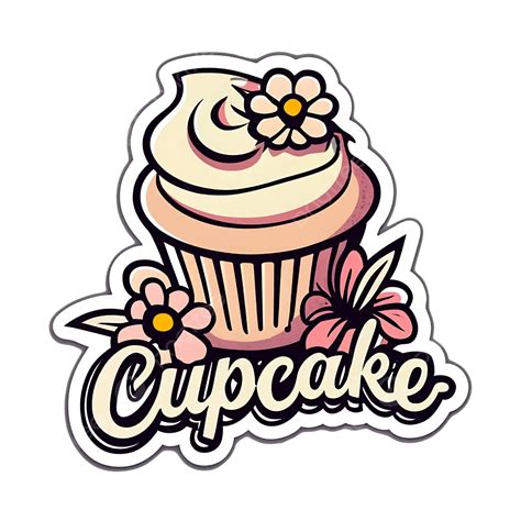 National Vanilla Cupcake Sticker Logo With Flower03 Vector Cupcake