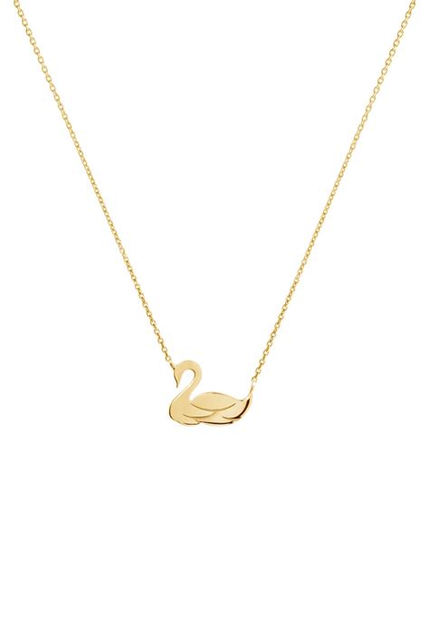 Dainty Swan Necklace Solid Gold Swan Charm 9K 14K 18K Gold Etsy