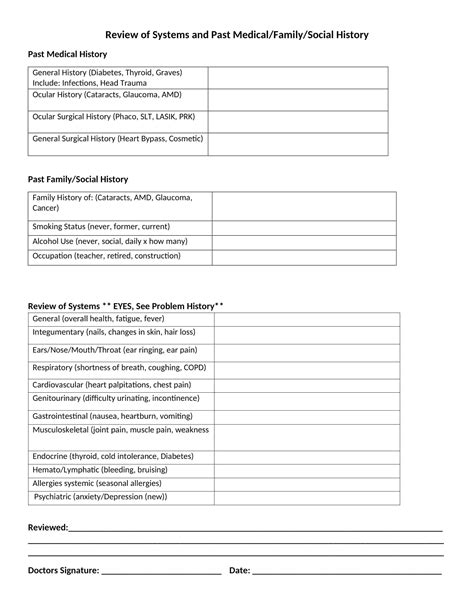 Free Printable Review Of Systems Templates Pdf Word