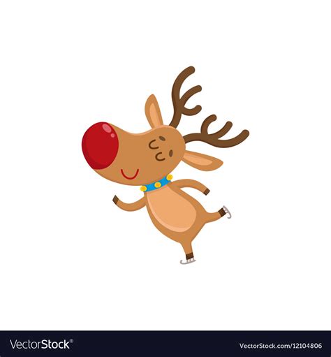 Cute And Funny Christmas Reindeer Ice Skating Vector Image