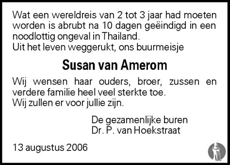Susan Van Amerom 14 08 2006 Overlijdensbericht En Condoleances