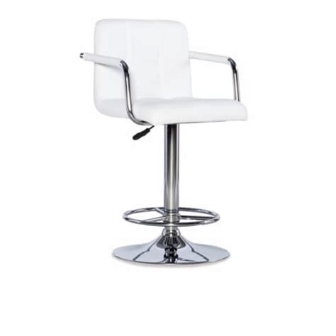 Linon Quilted Back Metal Faux Leather Swivel Bar Stool In Chrome White