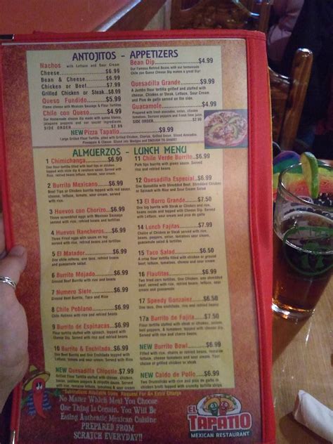 Menu At El Tapatio Mexican Restaurant Wooster