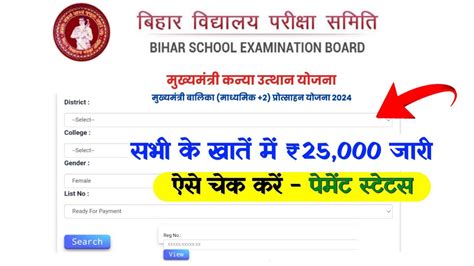 Bihar Board Inter Scholarship Payment List 2024 कक्षा 12वीं पास