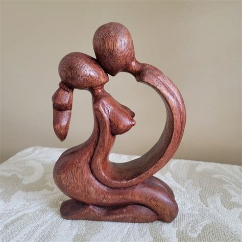 Accents Wood Carving Love Romance Naked Couple Figurine Accent