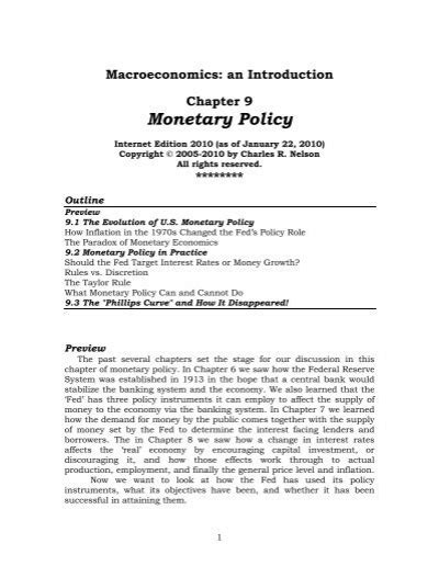 Macroeconomics An Introduction Chapter 9 Monetary Policy