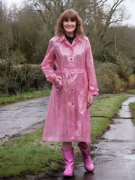 Pink Plastic Mac In 2024 Pink Raincoat Pvc Raincoat Rain Wear