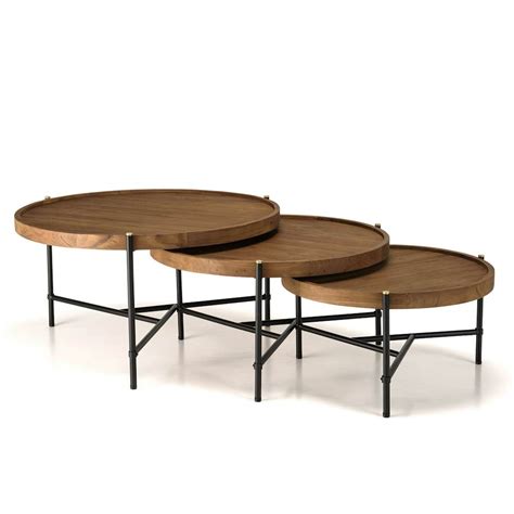 Table Basse Gigogne Ronde En Teck Recyclé Lot De 3 Swing Tables