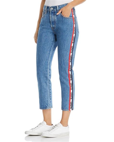 Levis Denim 501 Logo Stripe Crop Straight Jeans In Spectator Sport