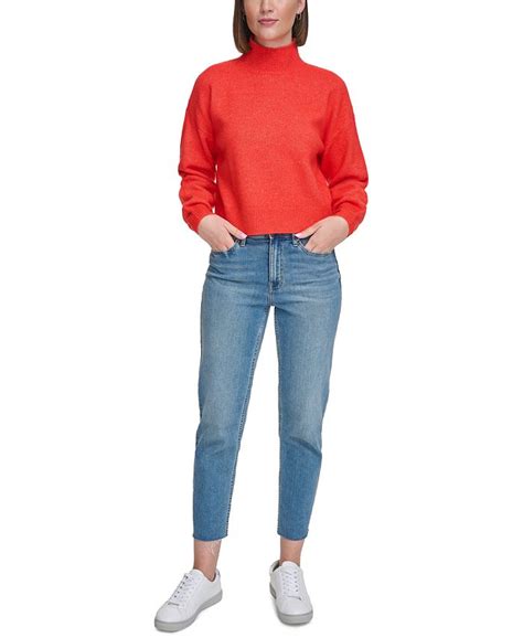 Calvin Klein Jeans Womens Boxy Cropped Long Sleeve Mock Neck Sweater