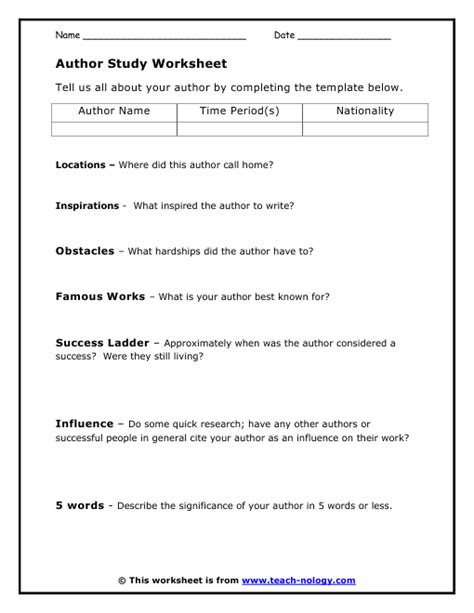 Author Study Worksheet