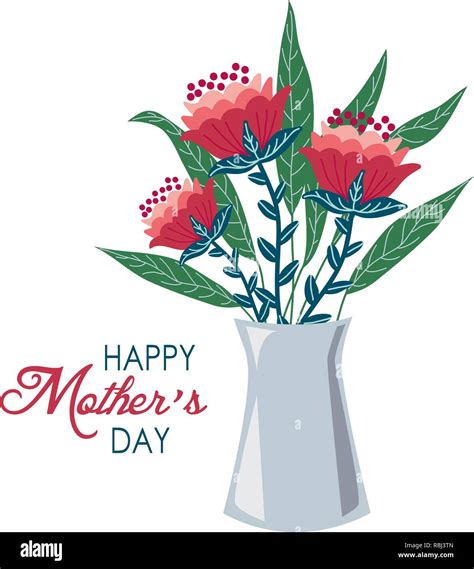 Happy Mothers Day Floral Hand Draw Design Concept Vase With Flowers On A White Background