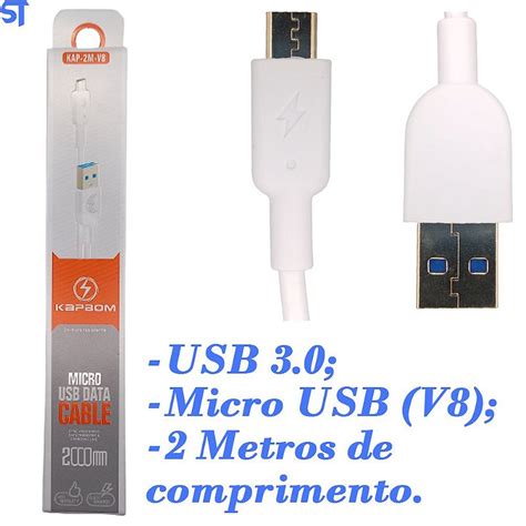 Cabo Micro USB V8 Kapbom Quick Charge 2x Mais Resistente 2 Metros KAP