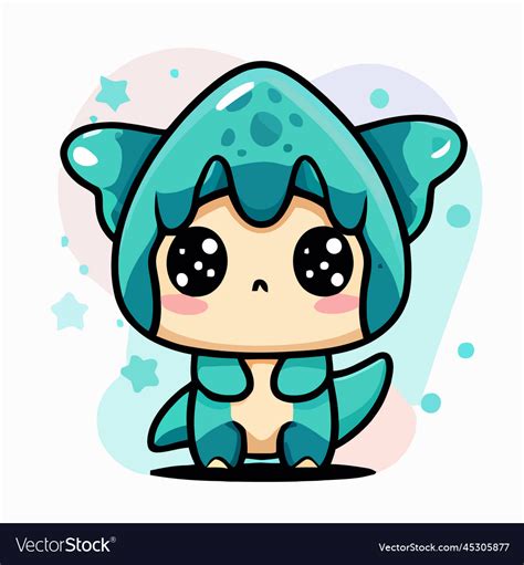 Cute Dinosaur Kawaii Chibi Drawing Style Vector Image