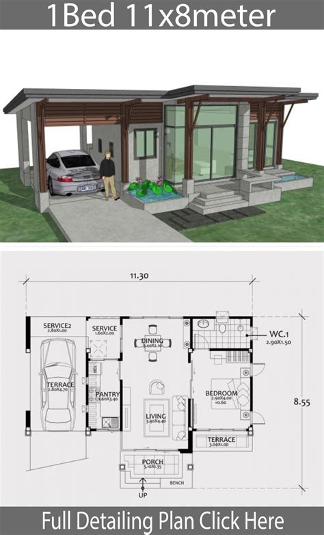 One Bedroom Modern House Plans