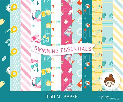 Swimming Digital Paper Swimming Clipart Swimming Patterns Swimming