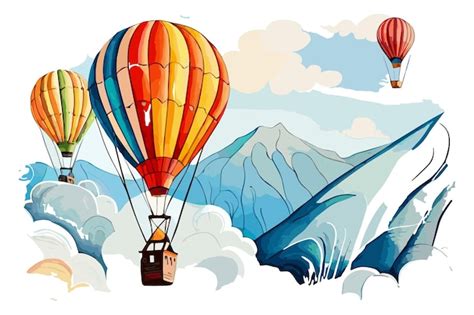 Premium Vector A Cartoon Of Hot Air Balloons Floating In The Sky