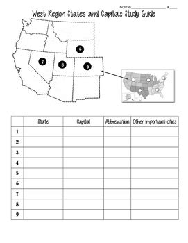 West Region States Capitals Study Guide Test By Teach Shop