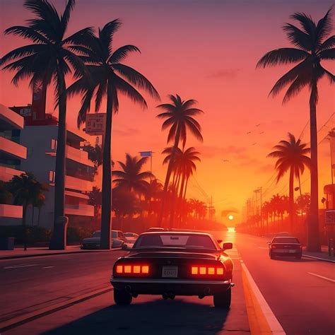 Premium AI Image GTA 5 Vibes Sunset Miami AI