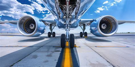A Large Passenger Jet Is Parked On An Airport Runway Stock Image