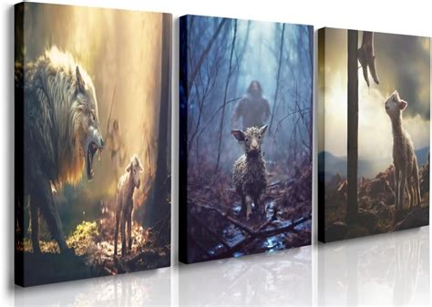 Amazon Reateforin Jesus Paintings Jesus Wolf And Lamb Canvas Wall