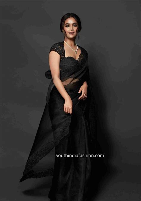 Keerthy Suresh In A Black Organza Saree South India Fashion