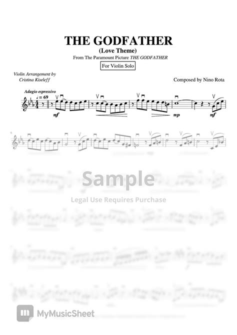 Nino Rota THE GODFATHER Main Theme For Violin Solo Sheets By