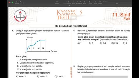 11 SINIF FİZİK KAZANIM TEST 5 ÇÖZÜM 2021 2022 YouTube