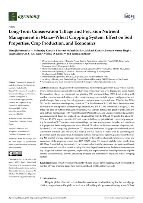 Pdf Long Term Conservation Tillage And Precision Nutrient Management In Maize Wheat Cropping