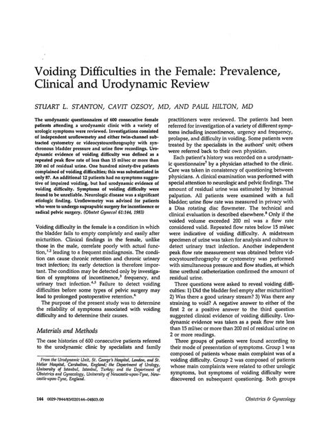 Pdf Voiding Difficulties In The Female Prevalence Clinical And