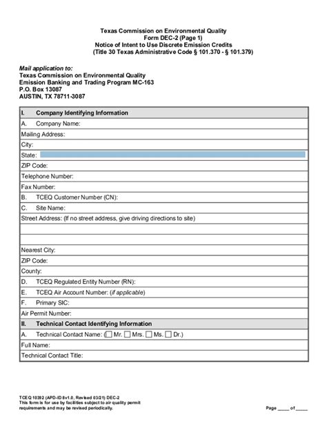 Fillable Online TCEQ Notice Of Intent To Use Discrete Emission Credits