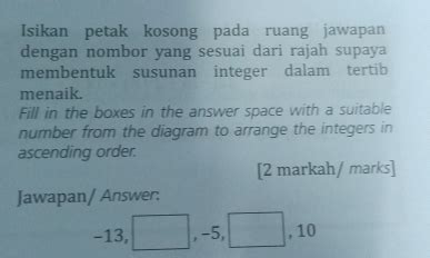 Solved Isikan Petak Kosong Pada Ruang Jawapan Dengan Nombor Yang