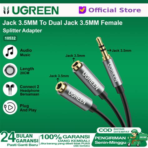 Jual UGREEN Kabel Aux Audio Splitter 3 5mm Male To Dual Female 10532