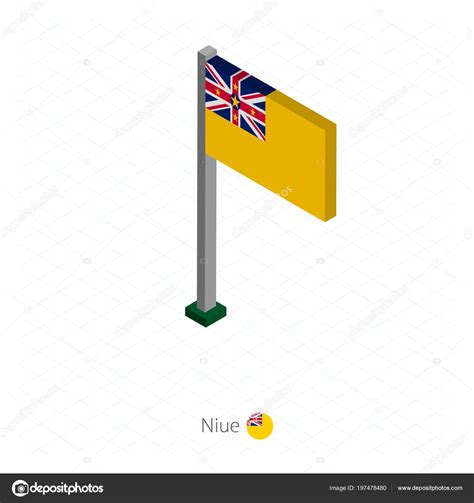 Niue Flag Flagpole Isometric Dimension Isometric Blue Background Vector