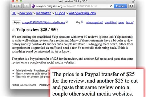 Shady Craigslist Ad Offers Cash For Fake Yelp Reviews Eater